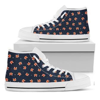 Orange Fox Pattern Print White High Top Shoes - Monsterry