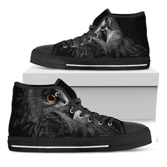 Owl Portrait Print Black High Top Shoes - Monsterry AU