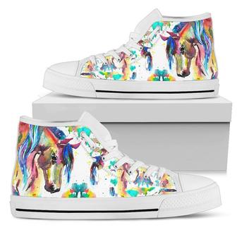 Painted Horse High Tops For Women Canvas Shoes Sneakers High Tops, Gift For Her Colorful Shoes High - Monsterry