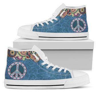 Peace Sign Blue High Top Shoes - Monsterry