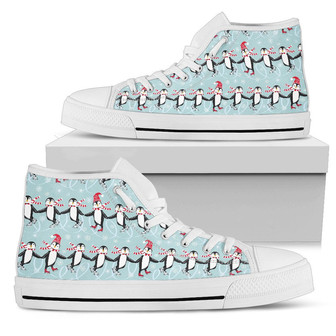 Penguin Skiing Design Women High Top Shoes - Monsterry
