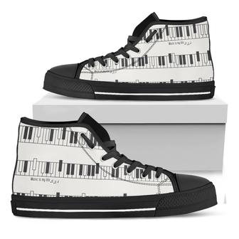 Piano Pattern Print Black High Top Shoes - Monsterry AU