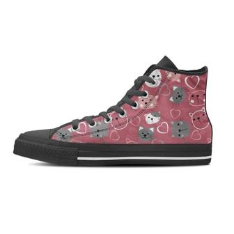 Pink Cat Face Print Women's High Top Shoes - Monsterry CA