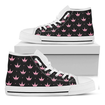 Pink Crown Pattern Print White High Top Shoes - Monsterry