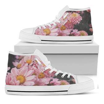 Pink Flowers Print White High Top Shoes - Monsterry DE