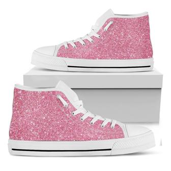 Pink Glitter Texture Print White High Top Shoes - Monsterry AU