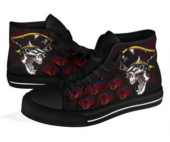 Pirate Skull High Tops For Women, Canvas Shoes For Men, Sneakers Gift For Skull Lover, High Tops Unique - Monsterry