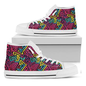 Psychedelic Funky Pattern Print White High Top Shoes - Monsterry