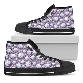 Purple And White Volleyball Print Black High Top Shoes - Monsterry