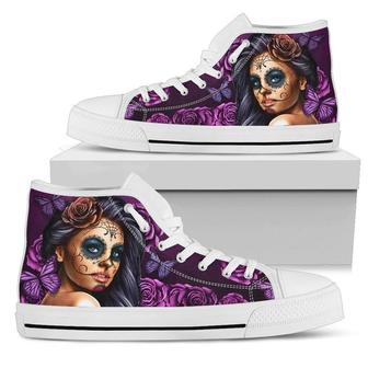 Purple Calavera High Tops For Women, Colorful Canvas Shoes, Sneakers High Tops, Gift For Her Colorful - Monsterry DE