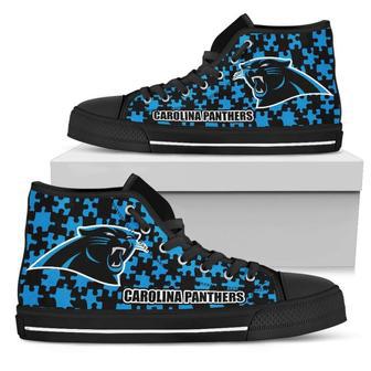 Puzzle Logo With Carolina Panthers High Top Shoes | Favorety DE