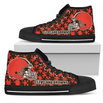 Puzzle Logo With Cleveland Browns High Top Shoes | Favorety