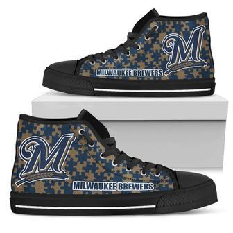 Puzzle Logo With Milwaukee Brewers High Top Shoes | Favorety UK