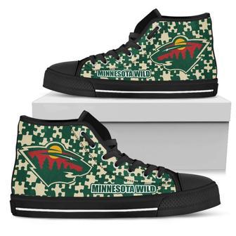 Puzzle Logo With Minnesota Wild High Top Shoes | Favorety AU