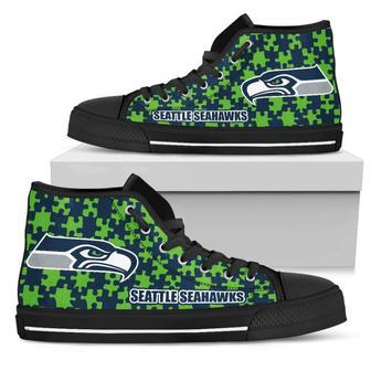 Puzzle Logo With Seattle Seahawks High Top Shoes | Favorety DE