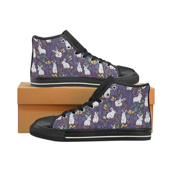 Rabbit Leaves Pattern Men's High Top Shoes Black - Monsterry