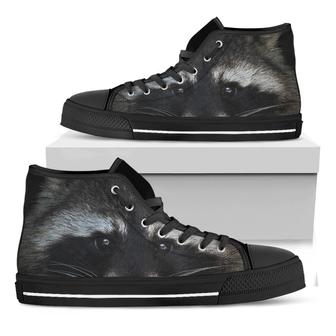 Raccoon Portrait Print Black High Top Shoes - Monsterry CA