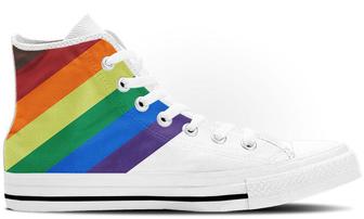 Rainbow Band High Tops Canvas Shoes - Monsterry AU