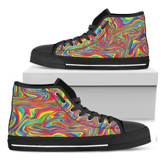 Rainbow Rave Print Black High Top Shoes - Monsterry AU