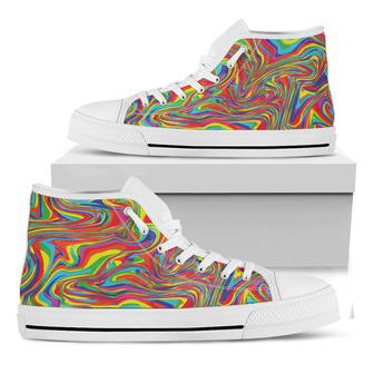 Rainbow Rave Print White High Top Shoes - Monsterry AU