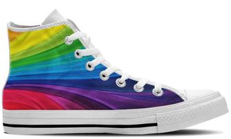 Rainbow White High Top Canvas Shoes - Monsterry AU