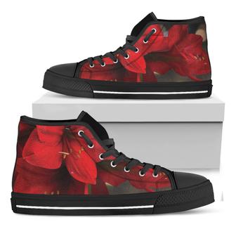 Red Amaryllis Print Black High Top Shoes - Monsterry UK