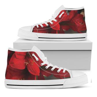 Red Amaryllis Print White High Top Shoes - Monsterry CA