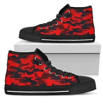 Red And Black Camouflage Print Women's High Top Shoes - Monsterry AU