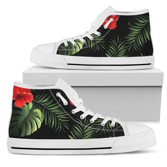 Red Hibiscus Tropical Women High Top Shoes - Monsterry CA
