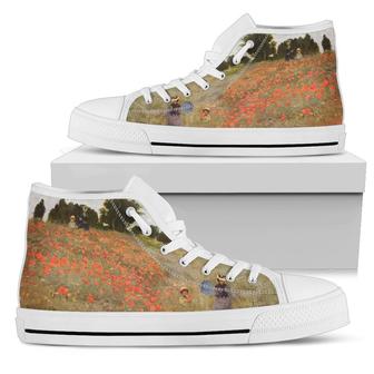 Red Poppy Field by Monet High Top Shoes - Monsterry