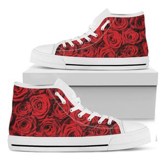 Red Rose Print White High Top Shoes - Monsterry DE