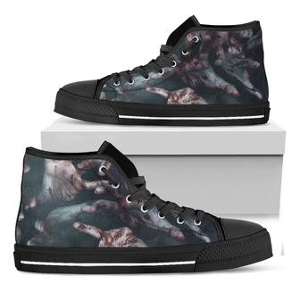 Scary Zombie Hands Print Black High Top Shoes - Monsterry