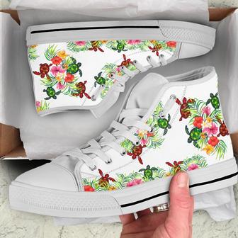 Sea Turtle Pop Flowers High Top Shoes - Monsterry