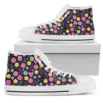 Sewing Buttons Pattern Women'S Canvas High Top Shoes - Monsterry UK