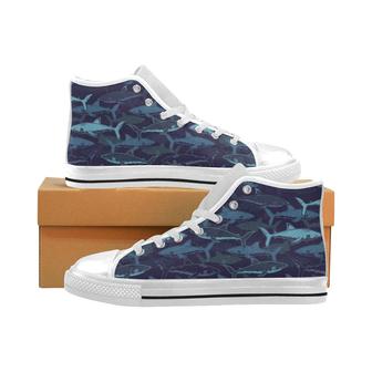 Shark pattern Men's High Top Shoes White - Monsterry AU