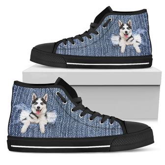 Siberian Husky Break The Wall High Top Shoes - Monsterry