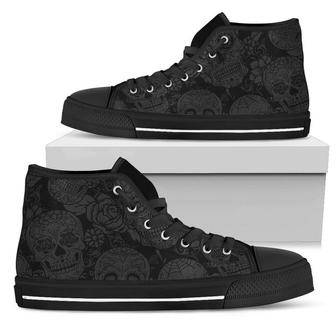 Skull High Tops For Women Canvas Shoes Black Sneakers High Tops, Sneakers, Colorful Shoes High Top - Monsterry
