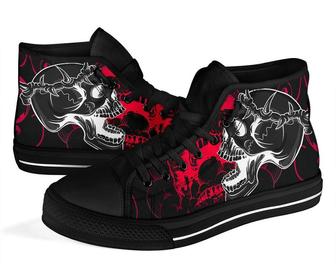 Skull High Tops For Women, Canvas Shoes For Men, Black Sneakers, Gift For Skull Lover, High Tops Unique - Monsterry CA