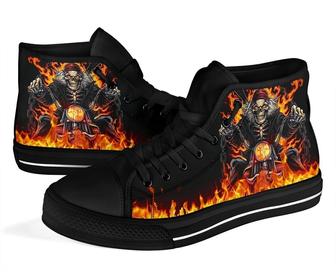 Skull Raider Sneakers Flame High Top Shoes Biker High Top Shoes - Monsterry AU