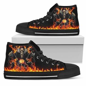 Skull Raider Sneakers Flame High Top Shoes Biker High Top Shoes - Monsterry AU