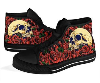 Skull Roses High Tops For Men, Canvas Shoes For Women, Colorful Sneakers Gift For Skull Lover, High - Monsterry CA