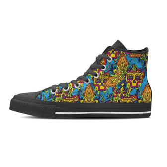 Skull Trippy Psychedelic Men's High Top Shoes - Monsterry