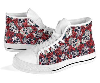 Skulls And Roses High Tops For Women, Canvas Shoes For Men, Sneakers Gift For Skull Lover, High Tops - Monsterry