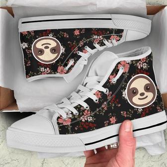 Sloth Floral High Top Shoes - Monsterry