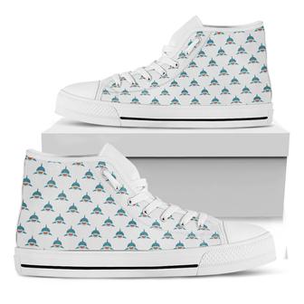 Smiley Shark Pattern Print White High Top Shoes - Monsterry AU
