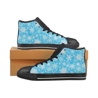 Snowflake Pattern Men's High Top Shoes Black - Monsterry
