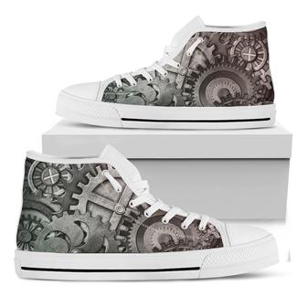 Steampunk Metal Gears Print White High Top Shoes - Monsterry