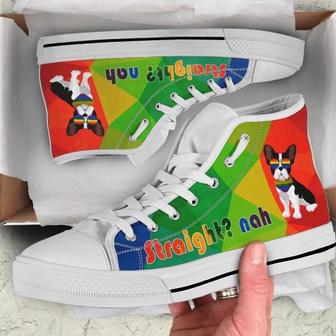 Straight? Nah French Bulldog High Top Shoes - Monsterry UK