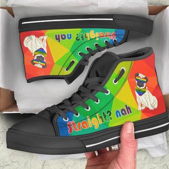 Straight? Nah Pug Men High Top Shoes - Monsterry