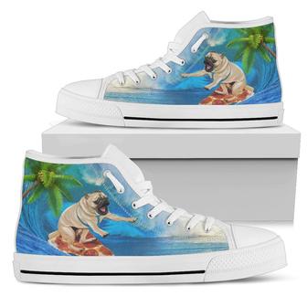 Summer Vacation With Pug High Top Shoes - Monsterry